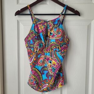 Ellen Tracy Paisley Colorful Tank Top Bikini Cutout 8
